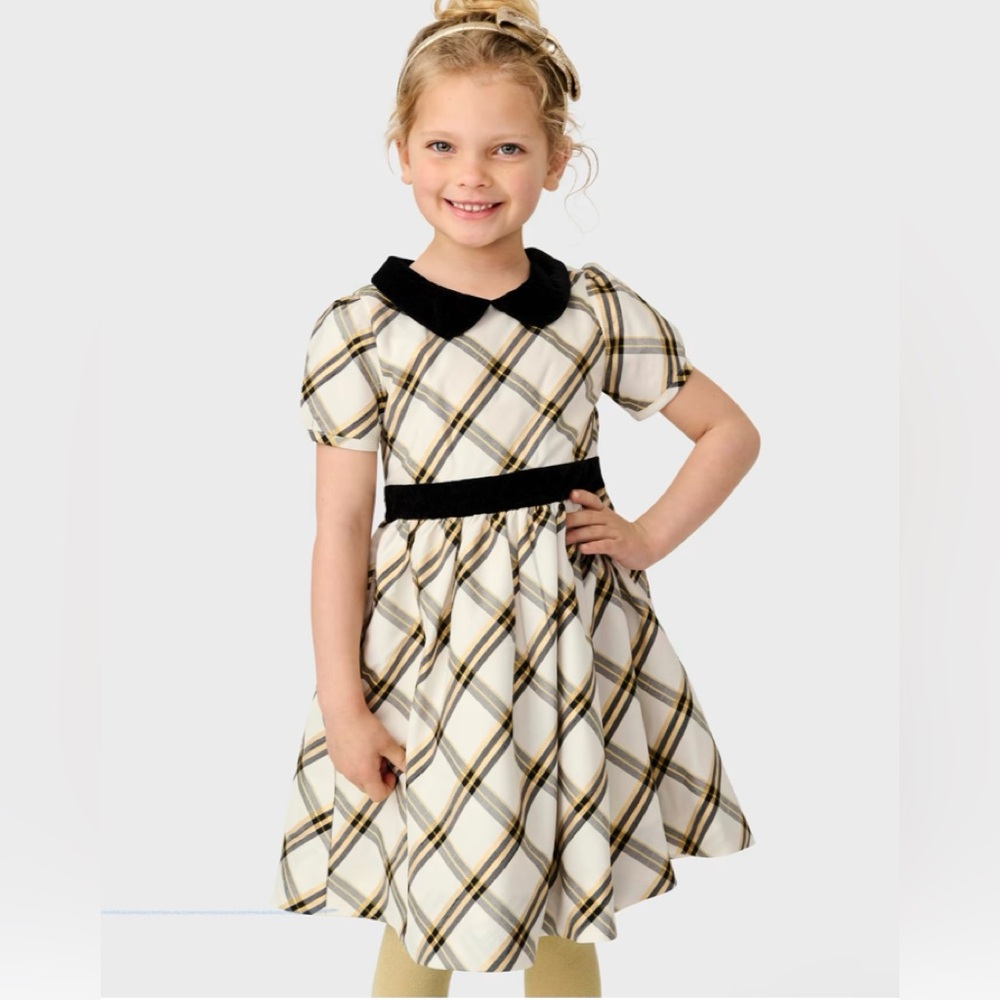 Gymboree Cream Plaid Dress with Black Trim